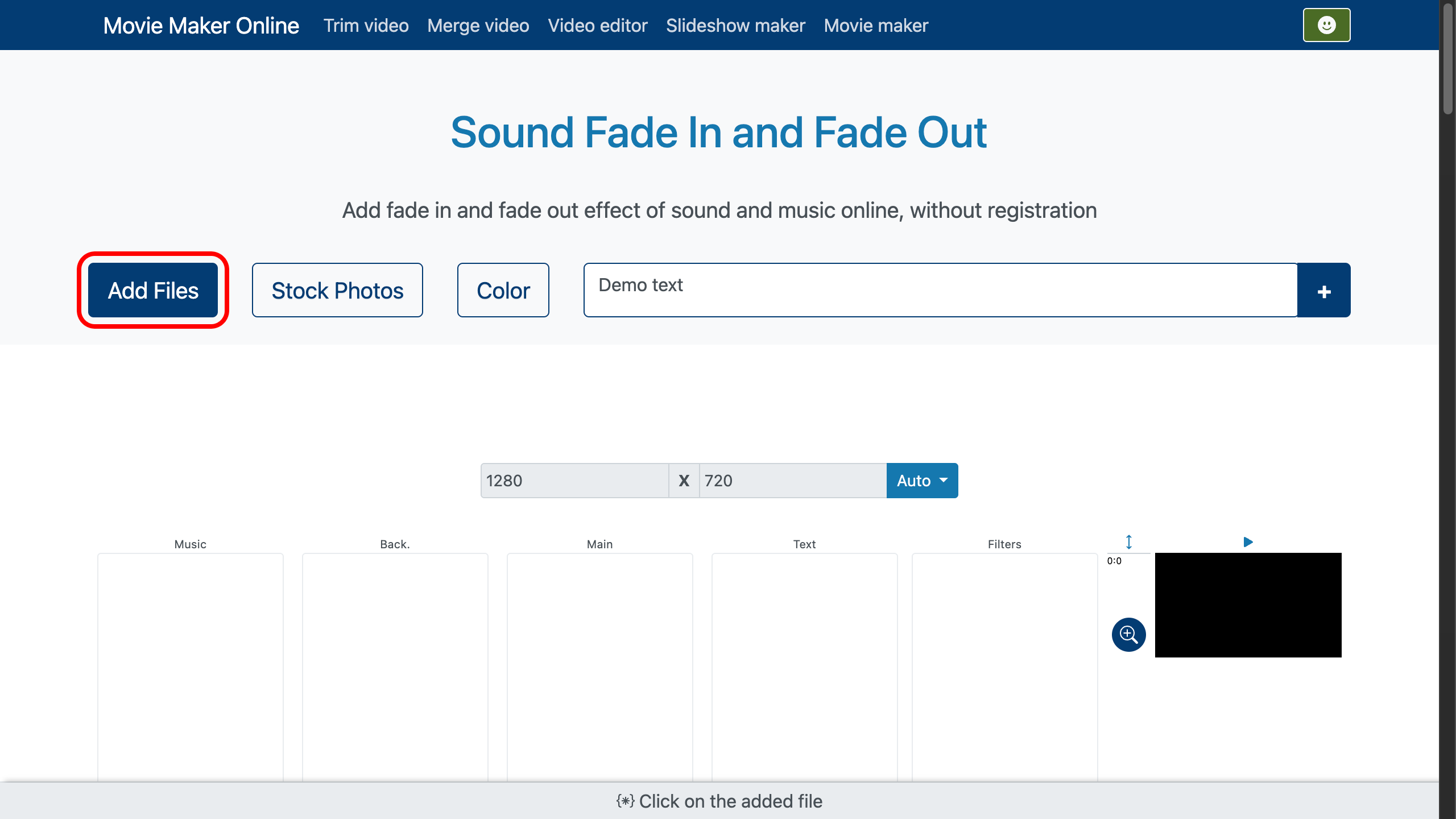 העלו קובץ מוזיקה או וידאו כדי להחיל אפקטי Fade In ו-Fade Out