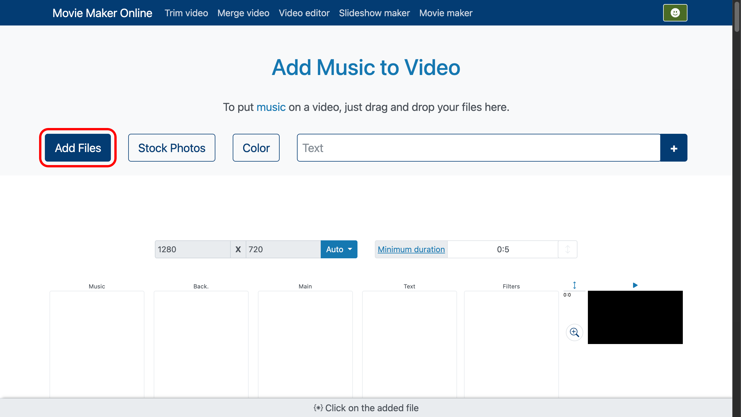 Add music to video - upload files